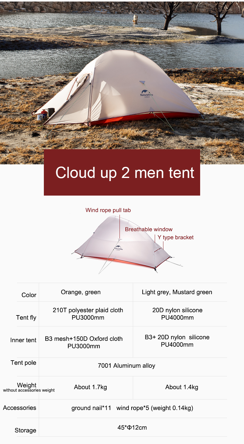 Cheap Goat Tents Cloud Up 2 Upgraded Ultralight 2 Man Tent 20D Nylon Double Layers Aluminum Pole Outdoor Winter Camping Tent Cot   